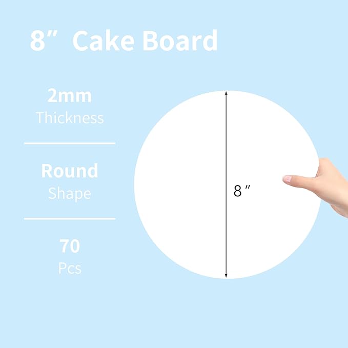JCD 70 Packs Cake trays, 8inch Round Cake Board, Waxed Greaseproof finish Cake Base,Sturdy Corrugated Cake Board,（Thinner But Stronger-White (White, 8inch/70Pcs)