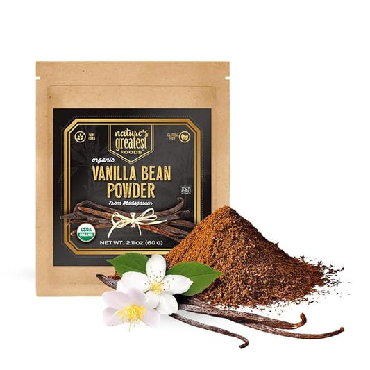 Nature's Greatest Organic Madagascar Ground Vanilla Bean Powder - Pure, All-Natural, Gluten-Free, Kosher & Organic Certified, Premium Quality for Baking, Coffee, Desserts, Ice Cream & More (2.11oz)