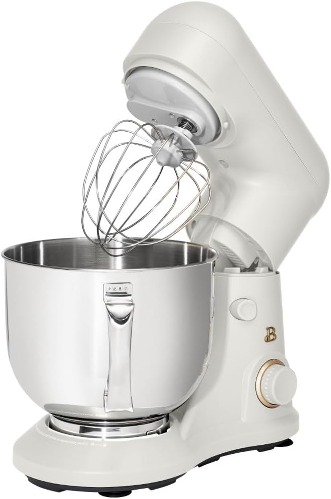 Beautiful 5.3QT 300W Stand Mixer with 12 Speeds, Tilt-Head, Splash Guard & Dishwasher-Safe Accessories, Soft Matte Finish – Mixes Up to 9 Dozen Cookies, Includes Dough Hook & Whisk (White Icing)