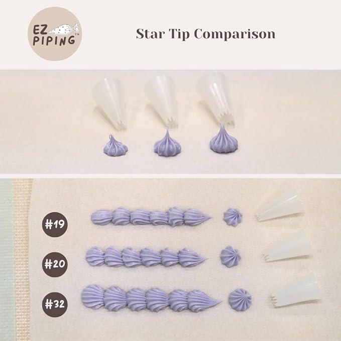 EZ Piping Reusable Open Star Tip #32 – 20 pieces – Standard Size Icing Nozzle (Base Ø 0.75", Height 1.25") – Fits Wilton & Ateco Couplers – FDA HDPE – Made in USA – Cake Decorating Tool