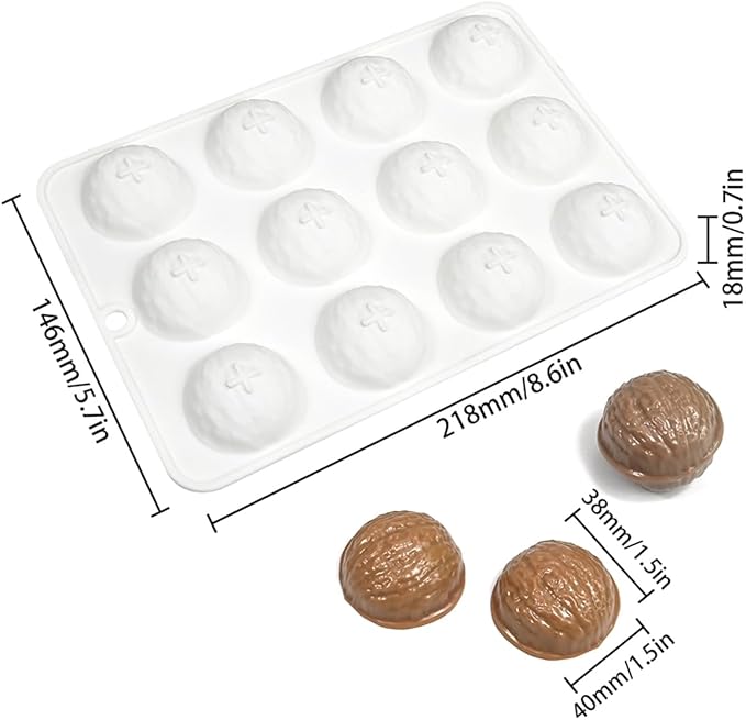 mostsom Silicone Mold Mousse Molds 12 Grids Walnut Shape Silicone Cake Baking Mold for Making Chocolate Mousse Dessert Baking Decorating Tools (B_ Walnut)