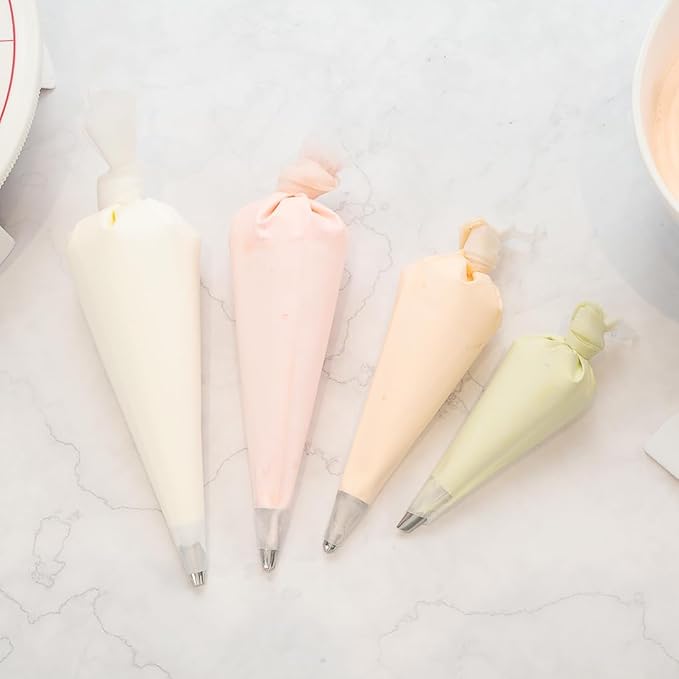 Pastry Tek Piping Bag Set, Set Of 4 Reusable Icing Bags - Durable, White Silicone Pastry Bag Set, Anti Burst, Decorate Cakes, Cupcakes, Macarons, Or Cookies - Restaurantware