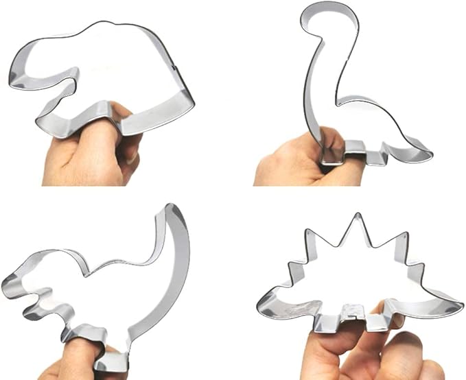 New Dinosaur Cookie Cutter Set-7 Piece-Footprint and Head, Tyrannosaurus(T-Rex), Brontosaurs, Spinosaurus, Triceratops, Pterodactyl, Baking Mold for Kids Dinosaur Birthday Party
