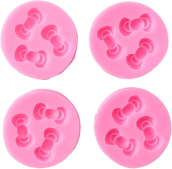 Bow Silicone Fondant Molds 4PCS Pink Liquid Silicone Cake Decoration Moulds for Baking DIY Tools Chocolate Candy Resin Crafts（2.36Inch）