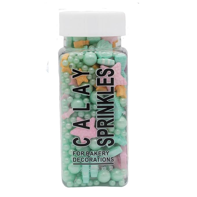 Homankit Mermaid Sprinkle Sweets Sprinkles for Baking Dessert Cupcake Cake Topper Starfish Shell Pearl Mermaid Candy Mix 3.53 Ounces Green