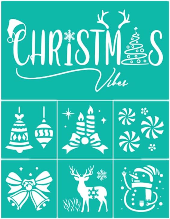 JAJADO Self-Adhesive Silk Screen Stencils Christmas Stencils Screen Print Transfers Reusable Xmas Stencils for Painting on T-Shirt Fabric, Ceramic, DIY Christmas Wood Signs Xmas Art Crafts