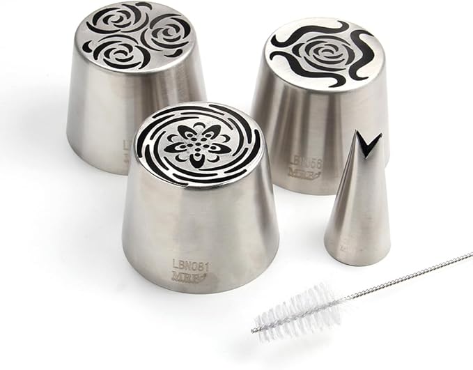 3 Pieces Stainless Steel XXL Russian Icing Nozzle Kit with 1 Leaf Tip & 1 Clean Brush,Cake Decorating Frosting Piping Tip,Pastry Baking Tools