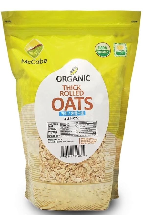 McCabe Organic Thick Rolled Oats - Extra Thick Rolled Oats | Rich with Fiber & Minerals | USDA and CCOF Certified | Product of USA | 2Lbs | Pack of 3.