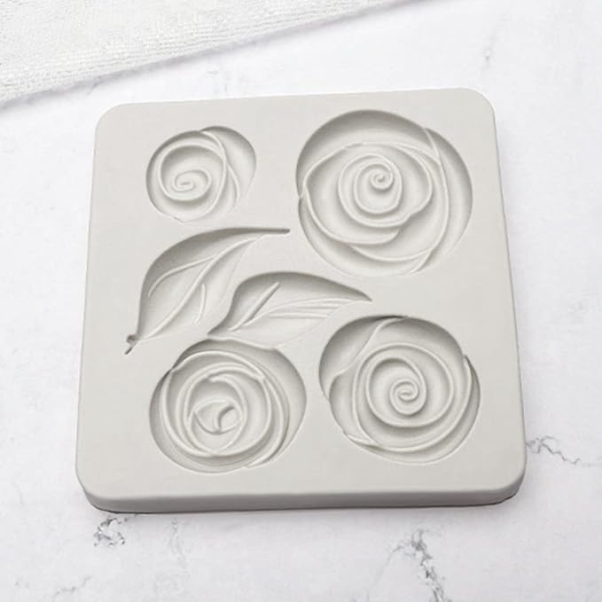Leaf Silicone Mold Rose Flower Fondant Molds DIY Cake Decorating Tools Sugarcraft Candy Resin Clay Chocolate Gumpaste Moulds (4.52 x 4.52 x 0.48 inches)