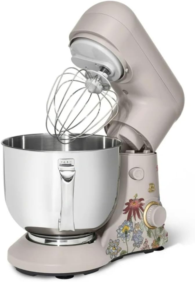 Beautiful 5.3QT 300W Stand Mixer with 12 Speeds, Tilt-Head, Splash Guard & Dishwasher-Safe Accessories, Soft Matte Finish – Mixes Up to 9 Dozen Cookies (Wildflower Porcini Taupe)