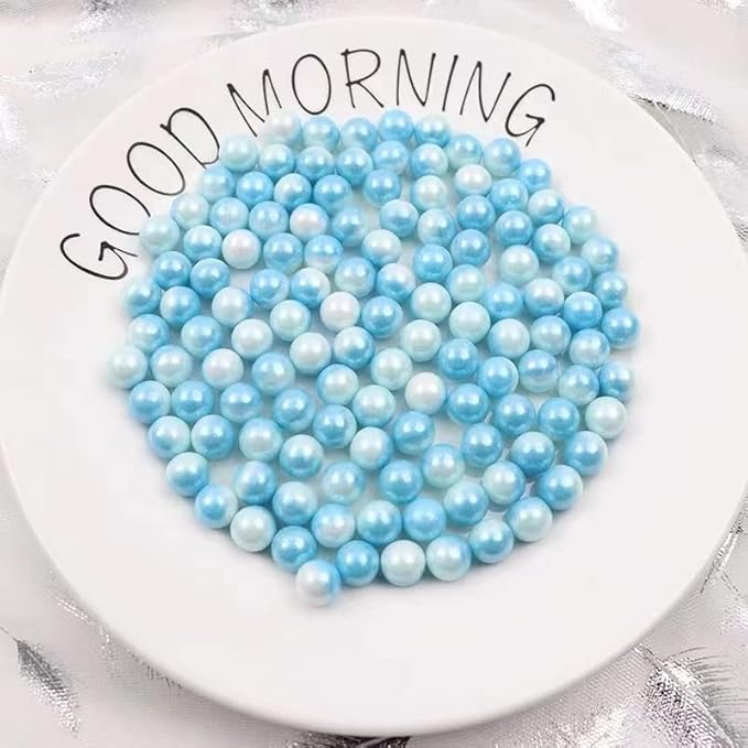 White Blue Edible Pearl Sprinkles, Christmas Cake sprinkles, Cookie sprinkles,Sugar Pearl, Edible Candy Pearls 7mm 130g 4.6OZ for Cake Cupcake Decorationg (Blue+White)