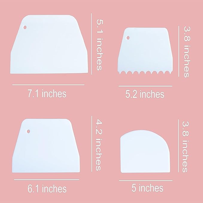 Dough & Bowl Scrapers Plastic Icing Smoothers Dough Cutters Bench Scrapers, Set of 7 Cake Scraper and Smoother Tools for Cake Decorating
