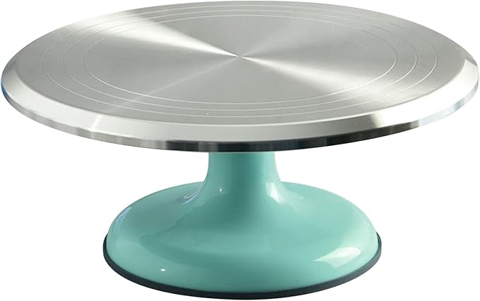 Revolving Cake Decorating Stand, Silent Bearing Cake Turntable 10 Inch Sturdy Rounded Edges Professional Aluminum Alloy for Cake Decorating Supplies (Blue)