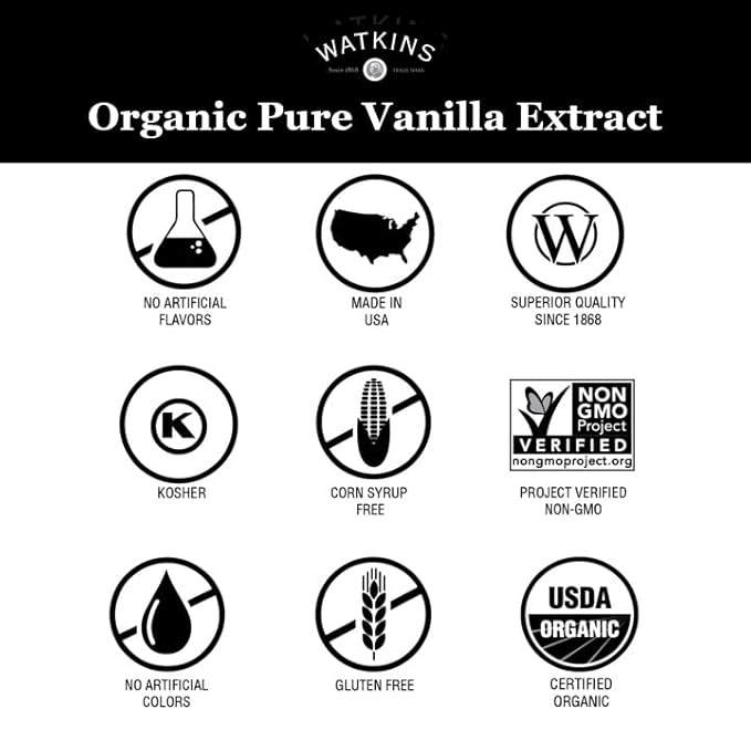 Watkins Organic Pure Vanilla Extract, with Madagascar Vanilla Beans, Non-GMO, Kosher, 4 oz. Bottle, 3-Pack