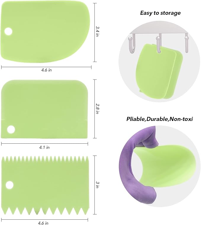 Multipurpose Bowl, Cake Scraper, Flexible Plastic Dish, Dough Cutter, Bench Scraper for Baking, Kitchen (Green)
