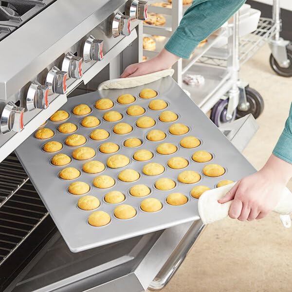 48-Cup Aluminized Steel Mini Muffin Pan, Silver, 18 x 26 Inches, Silicone Glazed, 1.1 oz Capacity per Cup