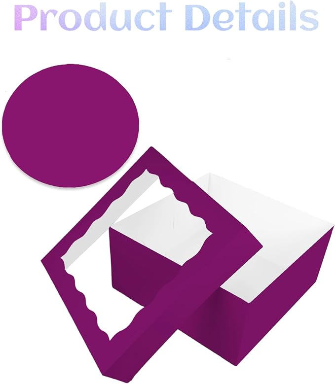 Bakepacker 36pcs 12x12x6 Inches Cake Boxes with Window 18-Packs Deep Purple Cake Boxes 12 Inch Bakery Boxes (18 Cake Boxes +18 Cake Boards)