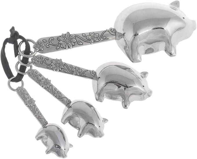 Ganz 4-Piece Measuring Spoons Set, Farmhouse Pigs with Flowers