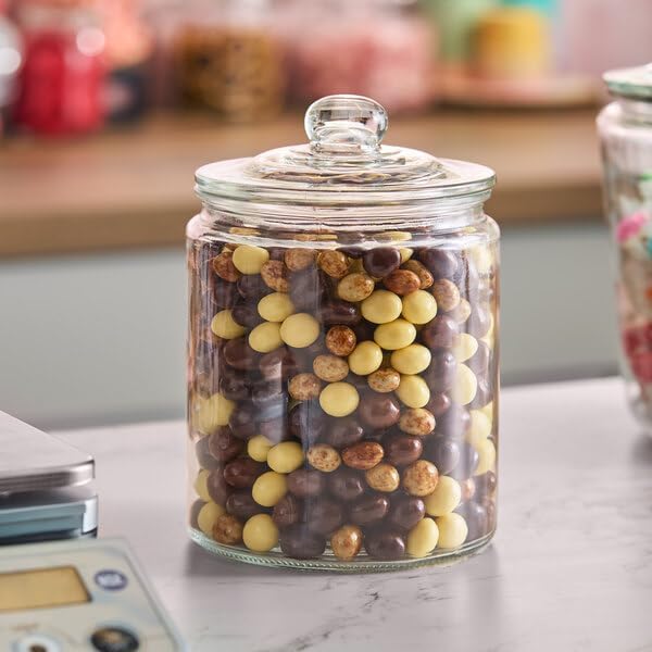 Glass Storage Jar with Lid, 0.5 Gallon Clear Round Container, Lead-Free Glass, 8.75 Inch Height, Dishwasher Safe, for Kitchen Storage and Dry Goods