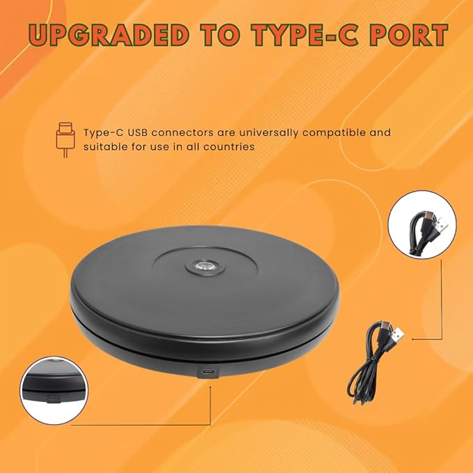 fotoconic Black Electric Motorized Rotating Turntable Display Stand with LED, 10 Inch / 25cm Diameter, 20 Lb Centric Loading for Shop Display