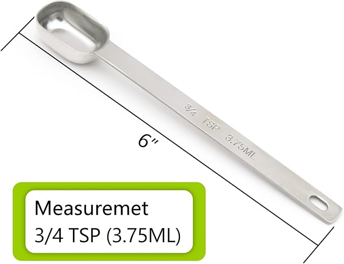 5PCS 3/4tsp (1/4tbsp, 3.75ml) Single Measuring Spoon, Stainless Steel Long Handle Individual Teaspoons Only