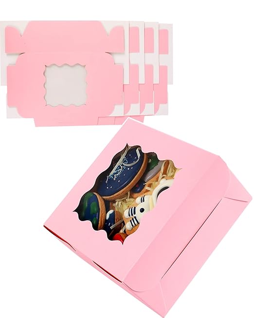 qiqee Pink Bakery Box with Window 60packs 6x6x3 Pink Cookie Boxes Pastry Box for Wedding Favor Birthday ＆ Party