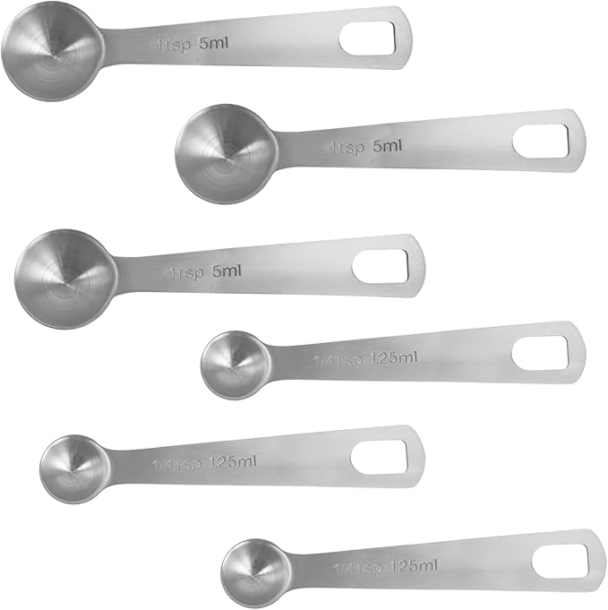 6 Pcs of Teaspoon Measuring Spoons, Stainless Steel Table Spoons 1 Tsp Scoop 1/4 Tablespoon, Comfortable Grip Handle, Precise Scale, Suitable for Kitchen Baking and Cooking, Etc.