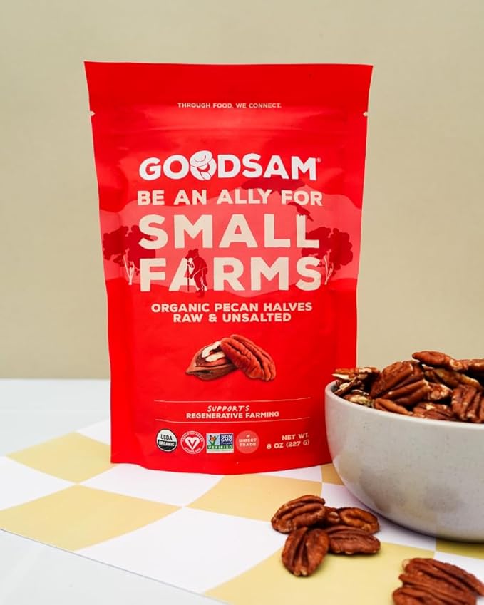 GoodSAM Organic Raw Pecan Halves 2 Pack, 8 oz Each, Gluten-Free, Sourced from Mexico, Regenerative Farming, Ideal for Vegan and Keto Diets, Direct Trade
