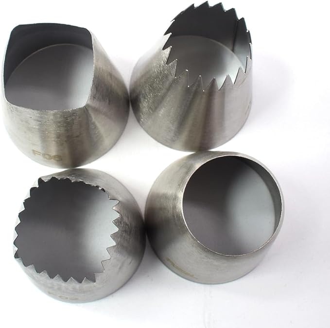 Large Piping Nozzles, 4Pcs #9FT #F02#F06#R22L Stainless Steel Seamless Icing Piping Nozzle Tip Set for Cupcakes and Baking