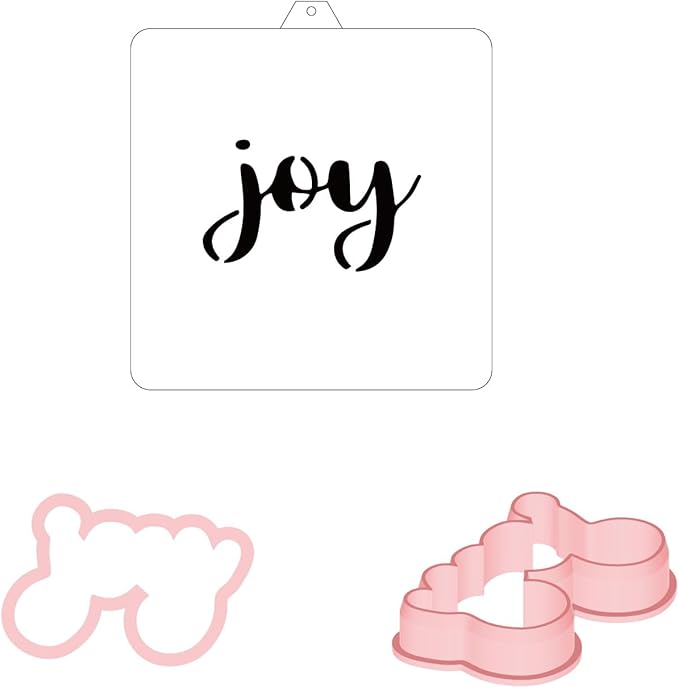 Cookie Cutter and Stencil Set Bundle Kit PYO Cookies Paint Your Own Diy Bakery Fondant Sugar Happy Birthday Wedding Baby Candle Kids Painting Coloring Pages Comb (Joy)