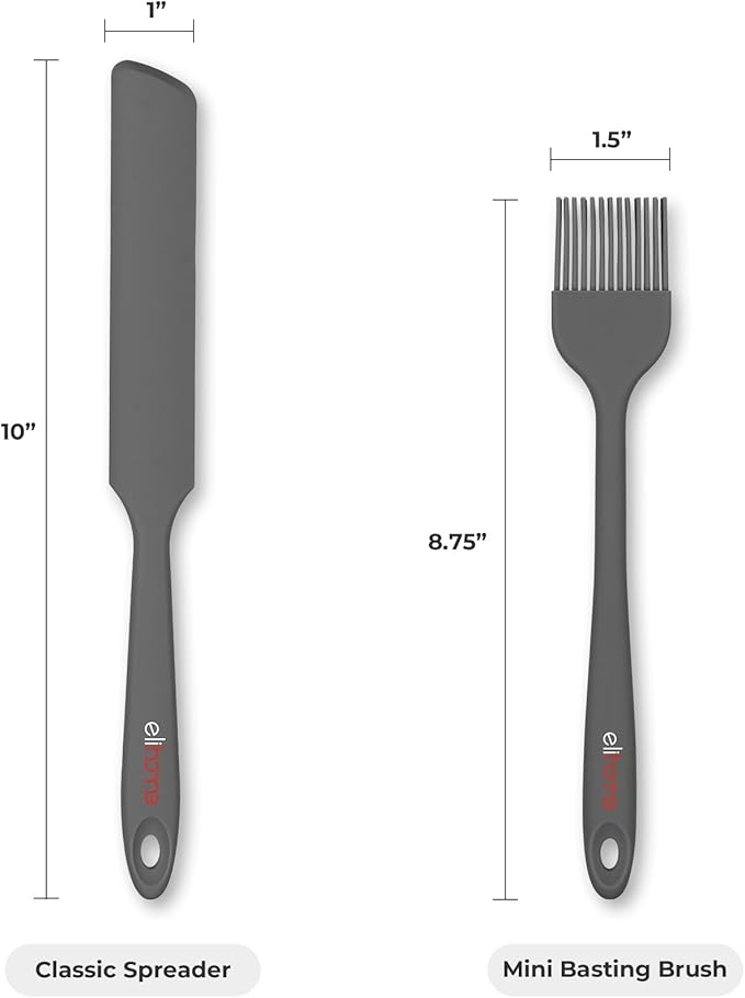 Elihome Skinny Silicone Jar Spatula Spreader, BPA Free,Heat-Resistant Scraper, 10in Long Narrow Stirring Stick, Seamless Flexible Peanut Butter Spreader for Scraping Icing and Jam (Dark Grey)