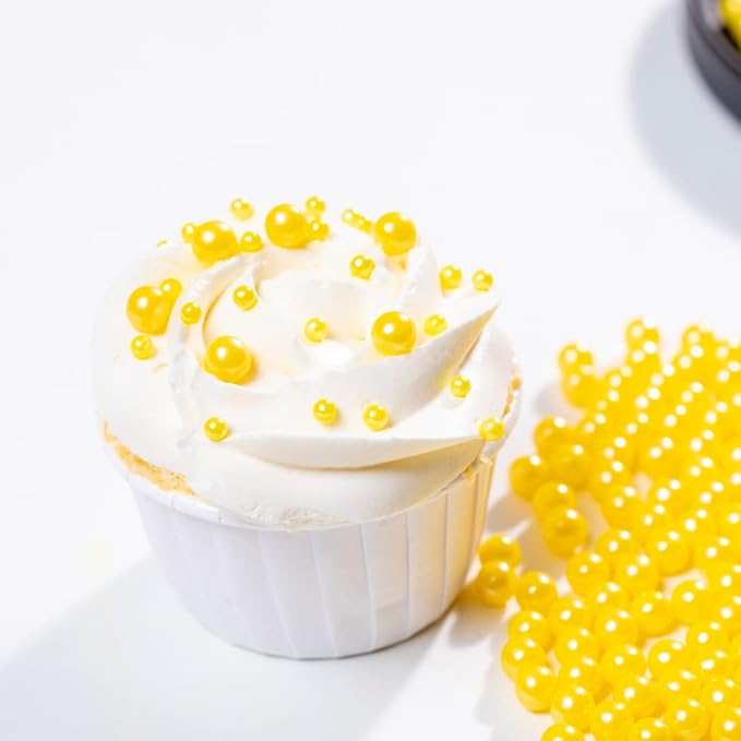 Yellow Sprinkles Edible Pearls,Cake Sprinkles 130g 4.6OZ,Cookie Sprinkles,Sugar Pearl, Edible Candy Pearls for Cake Cupcake Decorationg (7mm-yellow)