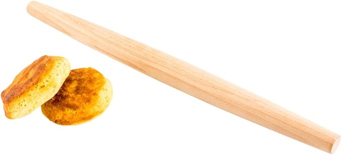 Restaurantware Pastry Tek 18 Inch French Rolling Pin 1 Tapered Rolling Pin For Baking - Solid Professional Grade Natural Beechwood Dough Roller For Fondant Pizza Dough Cookies And More