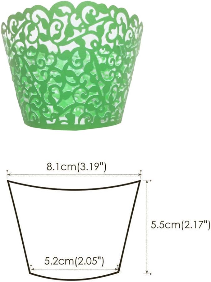 GOLF 100Pcs Cupcake Wrappers Artistic Bake Cake Paper Filigree Little Vine Lace Laser Cut Liner Baking Cup Wraps Muffin CaseTrays for Wedding Party Birthday Decoration (Green)