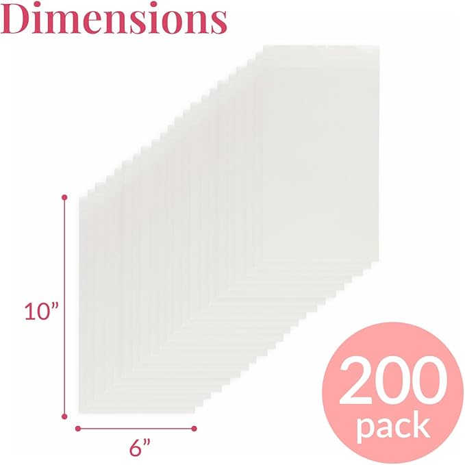 Prestee 200 Pack Self-Sealing Cellophane Bags 6x10 - Clear Bags for Small Gifts, Cookies, Candy, and Bakery - Airtight Goodie Bag for Gift Giving and Packaging - Food-Safe Plastic Treat Bag