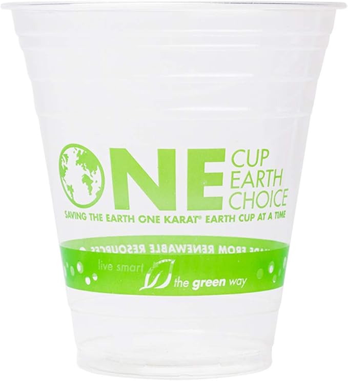 KARAT EARTH [1,000 ct - 12 oz Compostable PLA Plastic Cups, BPI Certified Disposable Renewable Cold Cups for Cocktails, Wine and More | Green Line