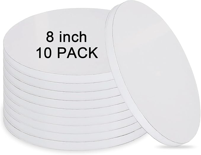 Cake Drums 8 inch - 10PCS Cake Boards 8 inch Round 1/2" Thick Cakes Base para Pastel Cardboard Sturdy Corrugated for Wedding, Birthday Decorating, Party Desserts, Baking Decorating Supplies (White)
