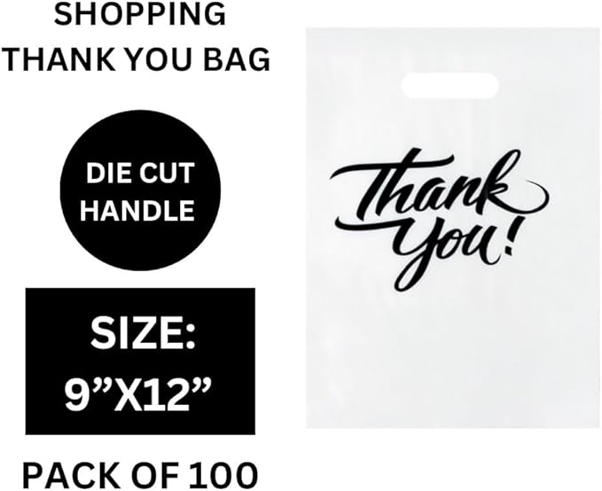 Infinite Pack Thank You Merchandise Bags, Die Cut Handles, Retail Shopping Bags for Boutique - Choose Color & Size