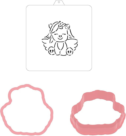 Cookie Cutter and Stencil Set Bundle Kit PYO Cookies Paint Your Own Diy Bakery Fondant Sugar Happy Birthday Wedding Baby Candle Kids Painting Coloring Pages Comb (Unicorn PYO)