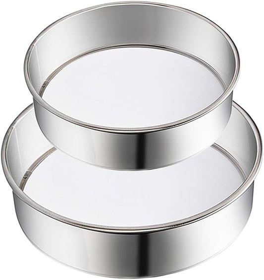 2 Pack Flour Sifter,Stainless Steel Fine Mesh Strainers Flour Sieve,60 Mesh Round Sifter for Baking Cake Bread (6-Inch and 8-Inch)