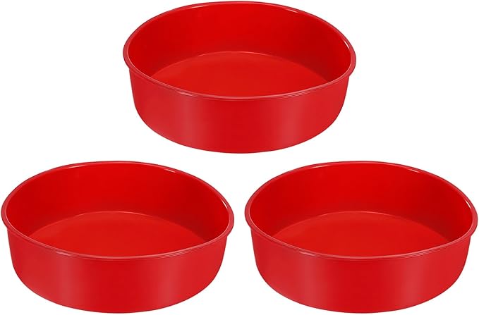 HARFINGTON 3 Pcs Round Cake Pans 7.8" Nonstick Quick Release Silicone Cake Mould Bakeware Tools for Baking Cupcakes Bread Pizza, Red