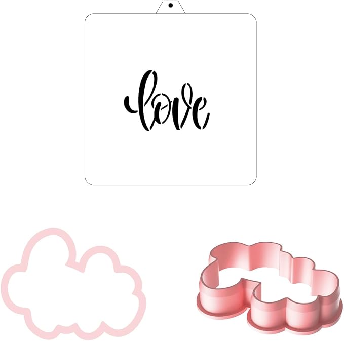 Cookie Cutter and Stencil Set Bundle Kit PYO Cookies Paint Your Own Diy Bakery Fondant Sugar Happy Birthday Wedding Baby Candle Kids Painting Coloring Pages Comb (Love)