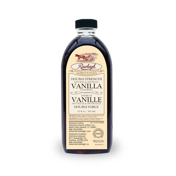 Rawleigh Double Strength Vanilla Flavoring: 12 fl oz, Pure Bourbon Madagascar Vanilla Beans, Premium Flavoring for Baking Cookies, Cakes, & Desserts, Ice Cream, & Desserts, 2X Strength - Pack of 1