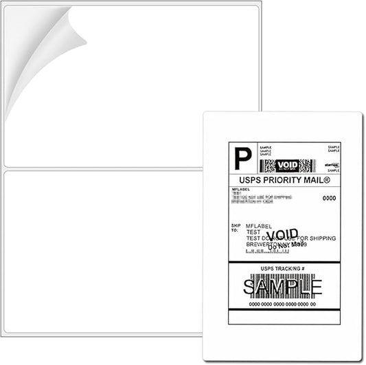 Coopaty Half Sheet Shipping Labels 8.5" x 5.5" Sticker Labels for Laser & Ink Jet Printers, 2 Per Page Self Adhesive Mailing Labels for Packages (100 Sheets, 200 Labels)