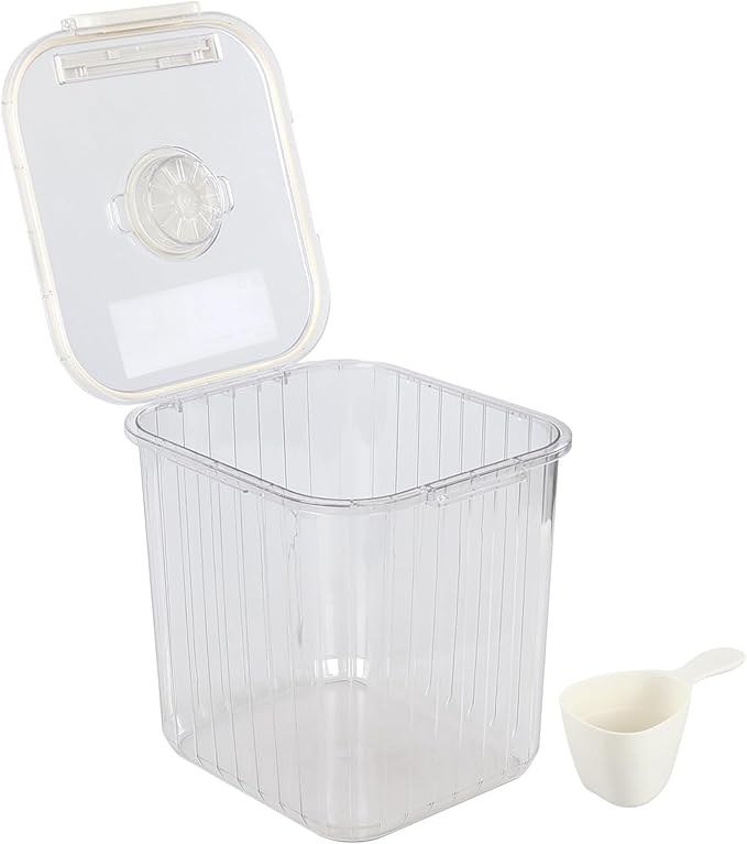 22 Lbs Plastic Dry Food Storage Container with Scoop, Airtight Food Storage Container with Seal Lid, Flip Top, Clear