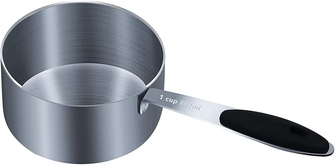 1PCS 1Cup (237ml, 8oz) Single Measuring Cup with Black Silicone Grip, Stainless Steel Individual Measure Scoop Only