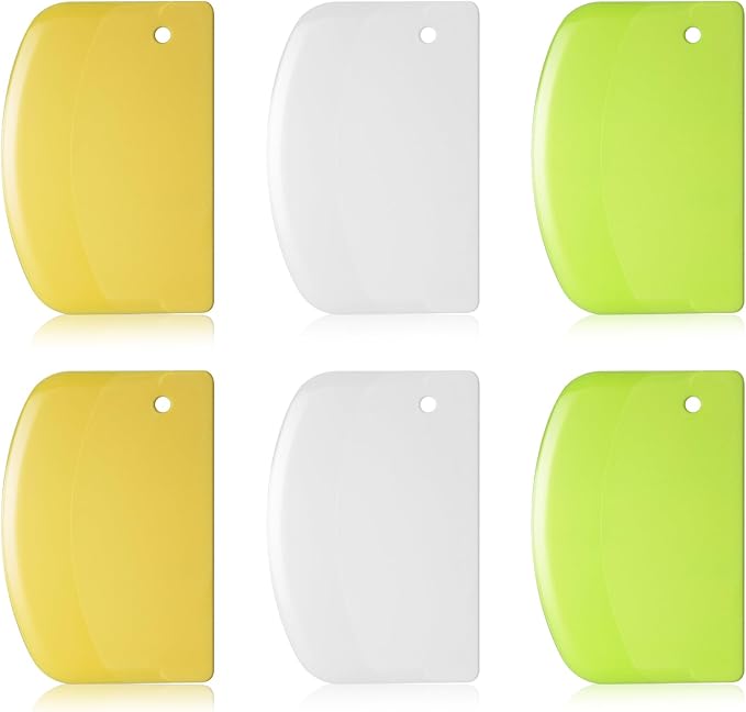 6 Pcs Bowl Scraper Dough Scraper Plastic Pastry Bread Baking Making Tools Multi-Purpose Kitchen Bench Scrapers Cake Dough Fondant Icing Smoother with Curved Edge for Baking Kitchen Cake Bowl Supplies