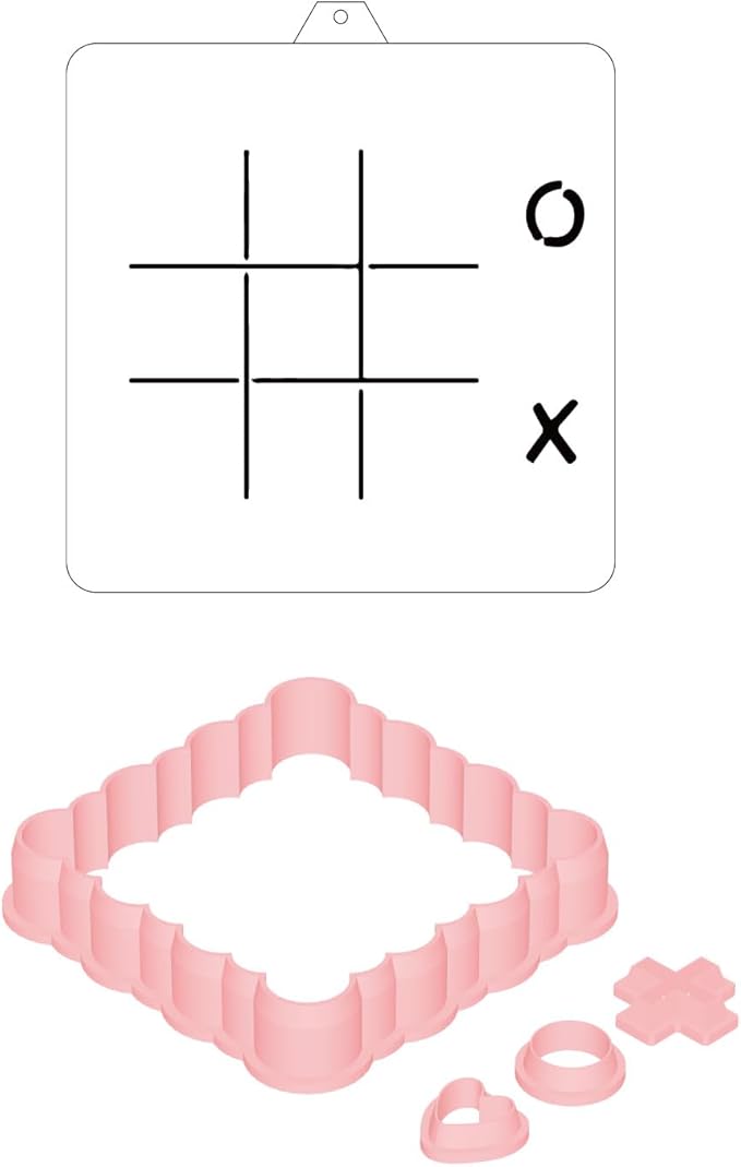 Cookie Cutter and Stencil Set Bundle Kit PYO Cookies Paint Your Own Diy Bakery Fondant Sugar Happy Birthday Wedding Baby Candle Kids Painting Coloring Pages Comb (Tic-tac-toe)