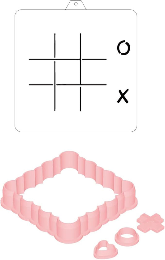 Cookie Cutter and Stencil Set Bundle Kit PYO Cookies Paint Your Own Diy Bakery Fondant Sugar Happy Birthday Wedding Baby Candle Kids Painting Coloring Pages Comb (Tic-tac-toe)