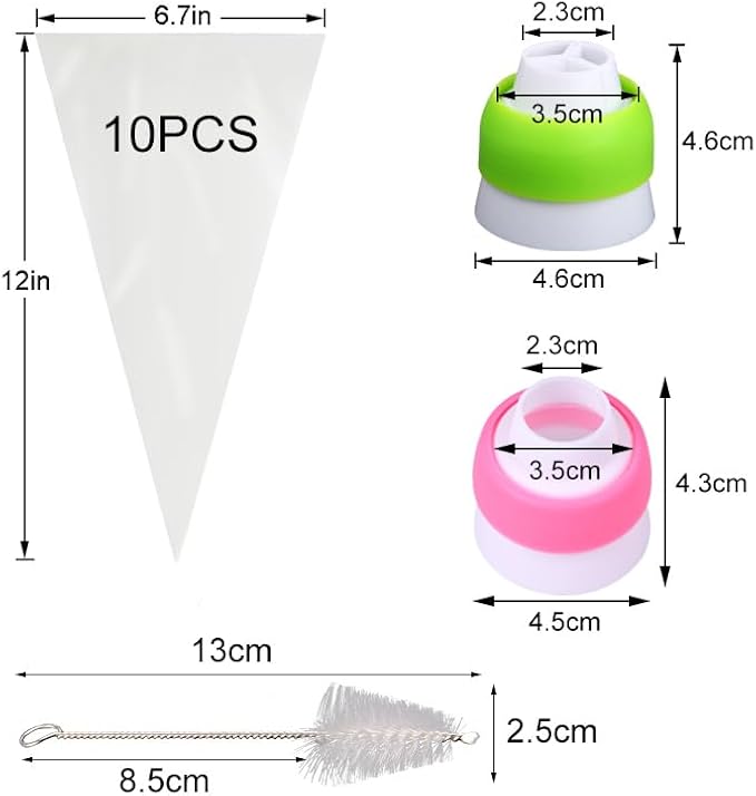 65 Pieces Stainless Steel Large Russian Piping Tips Kit,1 Cleaning Brush,2 Plastic Coupler,2 Leaf Icing Tip,10 Pastry Bags,Cupcake Dessert Baking Tools for Cake Decorations